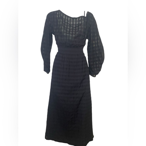 Deveaux New York Black Meadow Off The Shoulder Belted Midi Dress Size 0 - Picture 4 of 9